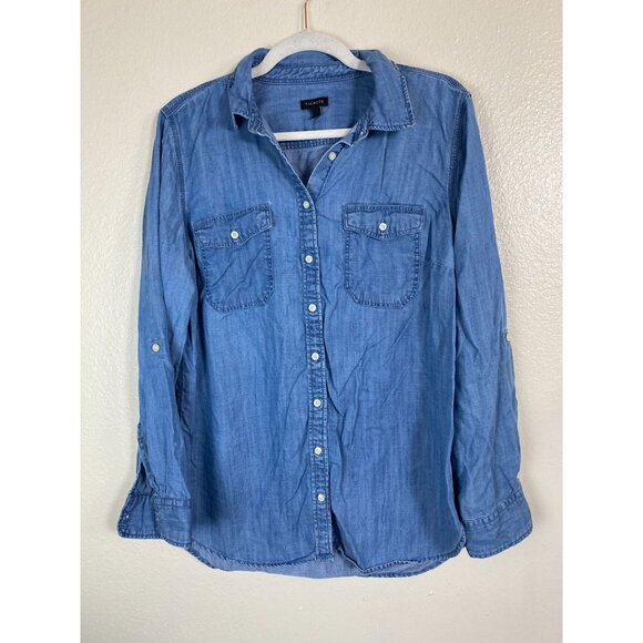 Talbots Blue Chambray Denim Button Up Long Sleeve Shirt Top Size Large Lyocell - Picture 15 of 16